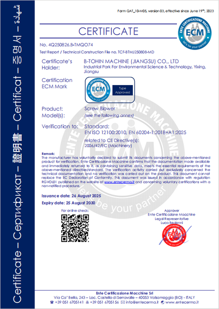 La Cina B-Tohin Machine (Jiangsu) Co., Ltd. Certificazioni
